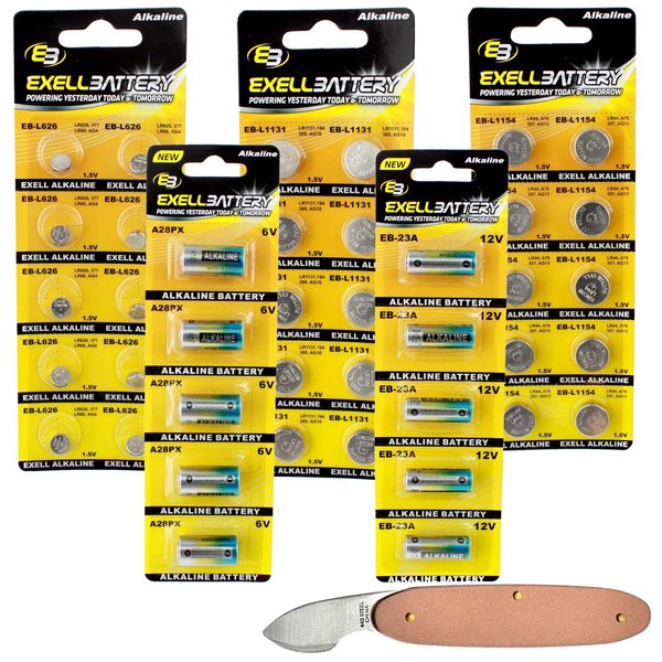 Exell Battery 41pc Alkaline Batteries Kit Includes A28PX 23A L1154 L626 L1131 and Watch Opener EB-KIT-103